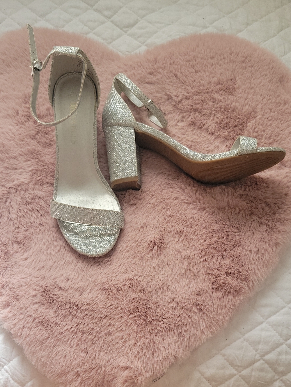 Dream Pairs Silver Glitter Block Heel Sandals